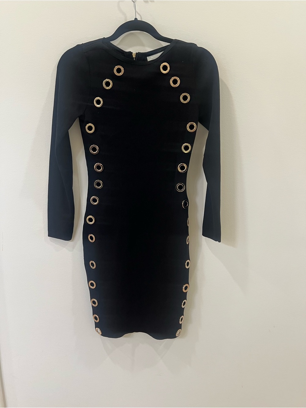 Black Long-Sleeve Eyelet Bodycon Dress